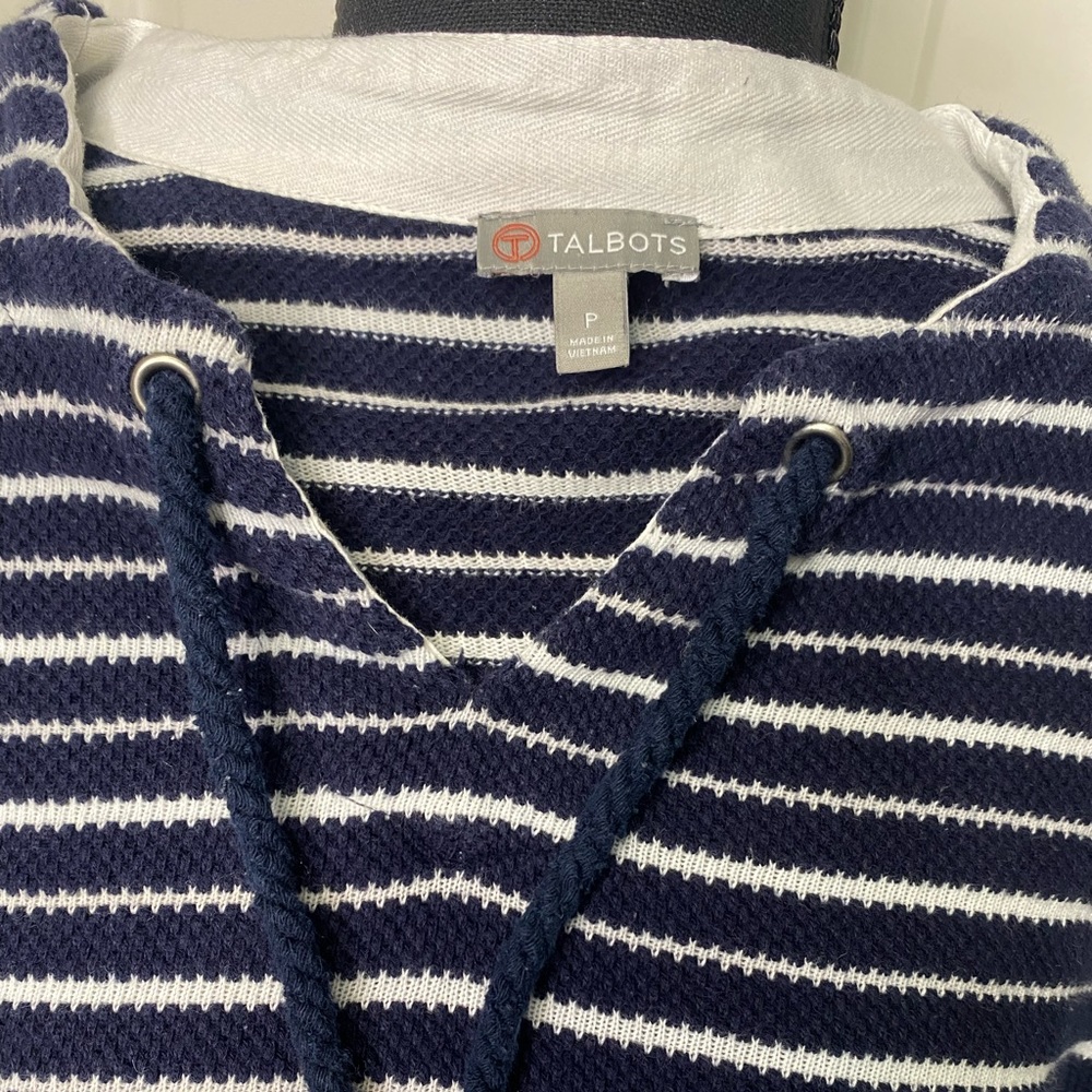 Talbots 100% Cotton Navy and White Striped Nautical‎ Sweater Women Size Petite - Picture 4 of 5